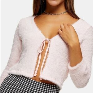 PETITE Pink Fluffy Cropped Cardigan